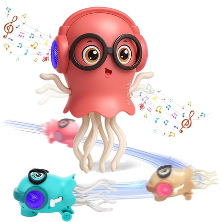 Dancing Jellyfish Baby Toy, Crawling Jellyfish Tummy Time Toy, Magic Dancing Music Crawling Toys for 3 4 5 6 7 8 Year Old Girl Kids Boy Birthday Gifts,Pink