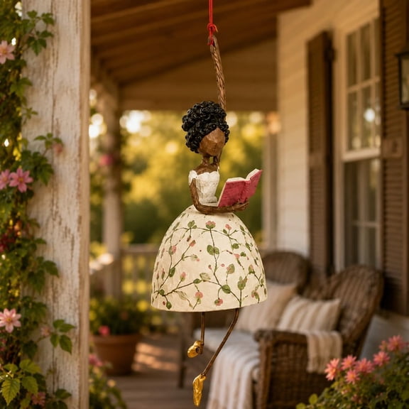 Dancing Lady Hanging Ornament, Vintage Whimsical Bouquet Lady Wind-Swaying Decor for Porch Patio Window