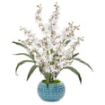 thumbnail image 1 of Dancing Lady Orchid Artificial Arrangement in Blue Vase, 1 of 1