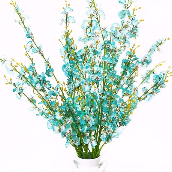 Dancing Lady Orchids Butterfly Artificial Flowers, 38 Inches Silk Artificial Flower Fake Flowers for Wedding and Home Decoration (Teal Blue)