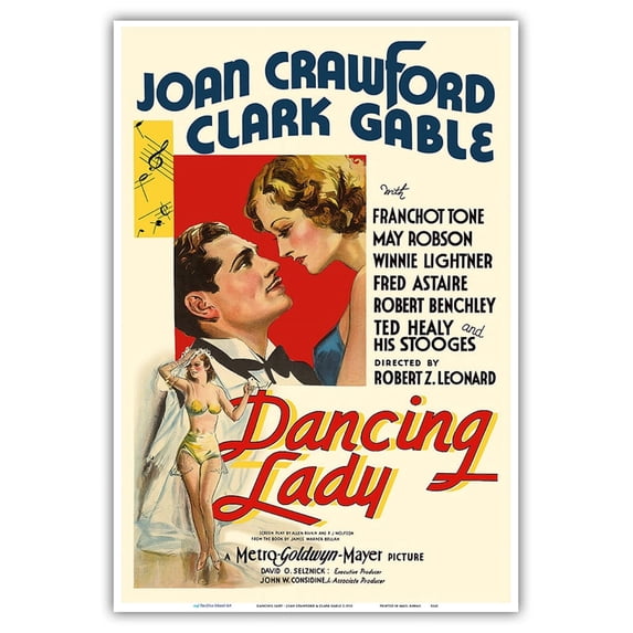 Dancing Lady - Starring Joan Crawford & Clark Gable - Vintage Film Movie Poster c.1933 - Master Art Print (Unframed) 13in x 19in