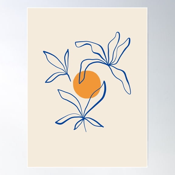Dancing Leaves Around The Sun - Minimal Line-Art Drawing Poster Wall Art, Modern Wall Decor For Living Room Bedroom, 8x12 UNFRAMED
