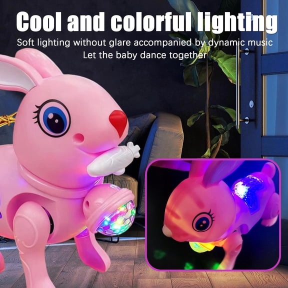 Dancing Light-Up Easter Rabbit Toy - Spring Decorations Easter Decorations Singing Hopping Rabbit Toy for Boys Girls Holiday Festive Gift (Pink)