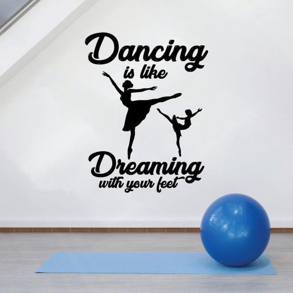 Dancing Is Like Dreaming With Your Feet - Inspirational Motivational Quote Ballet Dancer Silhouette Vinyl Wall Sticker Wall Decal For Room Bedroom Gym Studio Wall Decoration Design Size (10x10 inch)