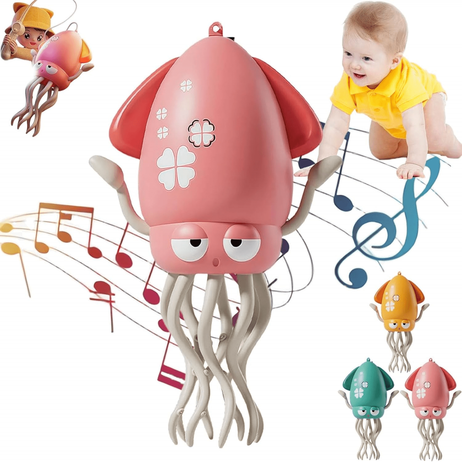 Dancing Octopus Baby Toy Electric Octopus Robot Automatic Obstacle Avoidance Octopus with LED&Music, Toys Gifts for Kids
