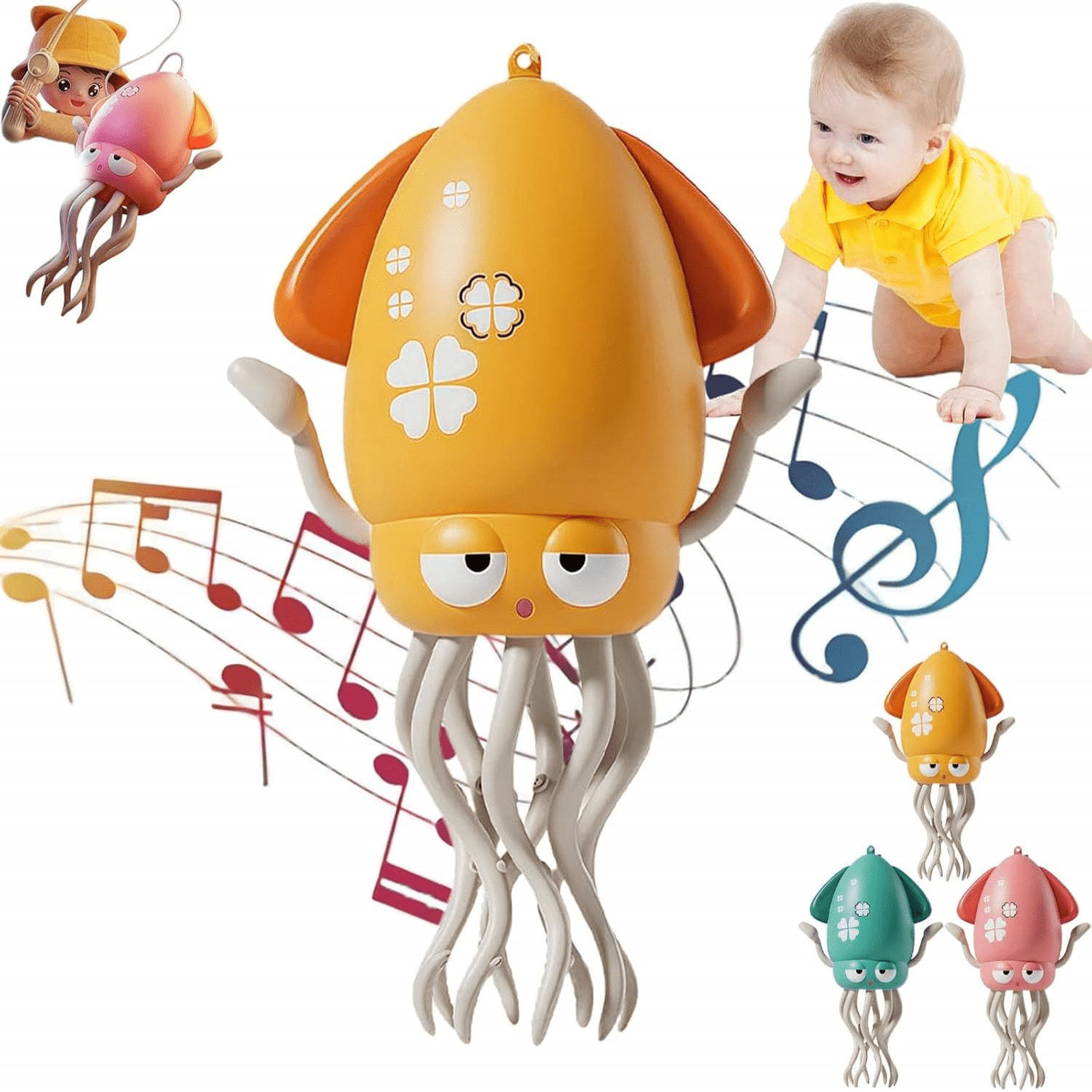 Dancing Octopus Baby Toy Electric Octopus Robot Automatic Obstacle Avoidance Octopus with LED&Music, Toys Gifts for Kids