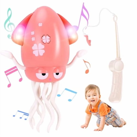 Dancing Octopus Baby Toy,Tummy Time Toys,with Music and Led Light,Automatically Avoids Obstacles,Crawling Toy Suitable for Birthday Gifts for Toddlers Over One Month Old(Pink)
