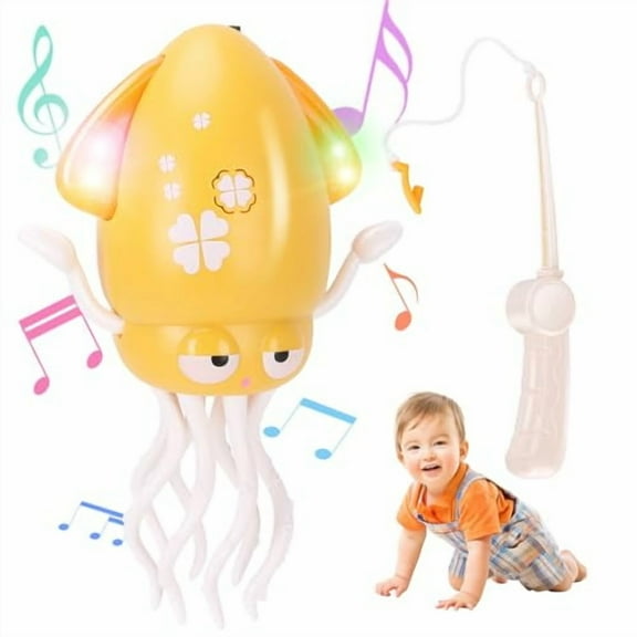 Dancing Octopus Baby Toy,Tummy Time Toys,with Music and Led Light,Automatically Avoids Obstacles,Crawling Toy Suitable for Birthday Gifts for Toddlers Over One Month Old(Yellow)