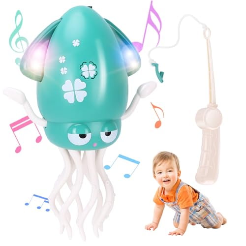 Dancing Octopus Baby Toy,Tummy Time Toys,with Music and Led Light,Automatically Avoids Obstacles,Crawling Toy Suitable for Birthday Gifts for Toddlers Over One Month Old(Green)