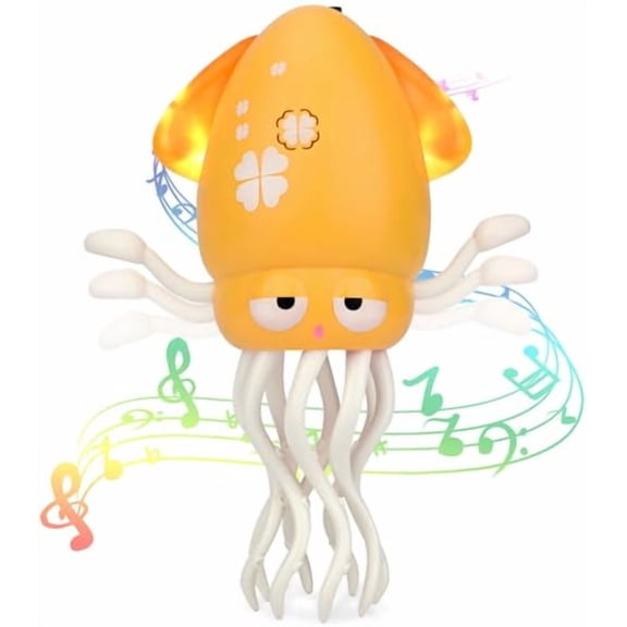 Dancing Octopus Baby Toys Tummy Time,Electric Crawling Squid Interactive Toy for Kids,Gifts for 3 4 5 6 Year Old Boy Girl Toddlers,Avoiding Obstacles & LED Lights & Music & Rechargeable (Yellow)