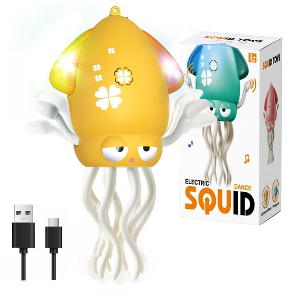 Dancing Octopus Toy, Electric Octopus Crawling Toy for Kids with Music/Lights/Rechargeable Battery, Light up Magic Moving Squid Toys for Baby Boy Girl Age 3 4 5 6+ Birthday Gifts, Yellow