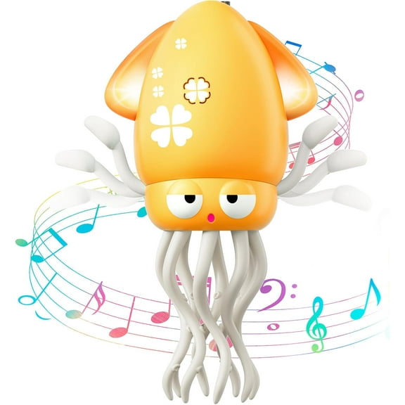 Dancing Octopus Toy with Music Lights, Smart Obstacle Avoidance, USB Rechargeable, Best Gift for Kids and Adult on Birthday, Christmas,Yellow