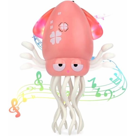 Dancing Octopus Tummy Time Toy,Electric Crawling Squid Baby Toys,Gift for 3 4 5 6 Year Old Boy Girl Toddlers Kids,Avoiding Obstacles & LED Lights & Music & Rechargeable (Pink)