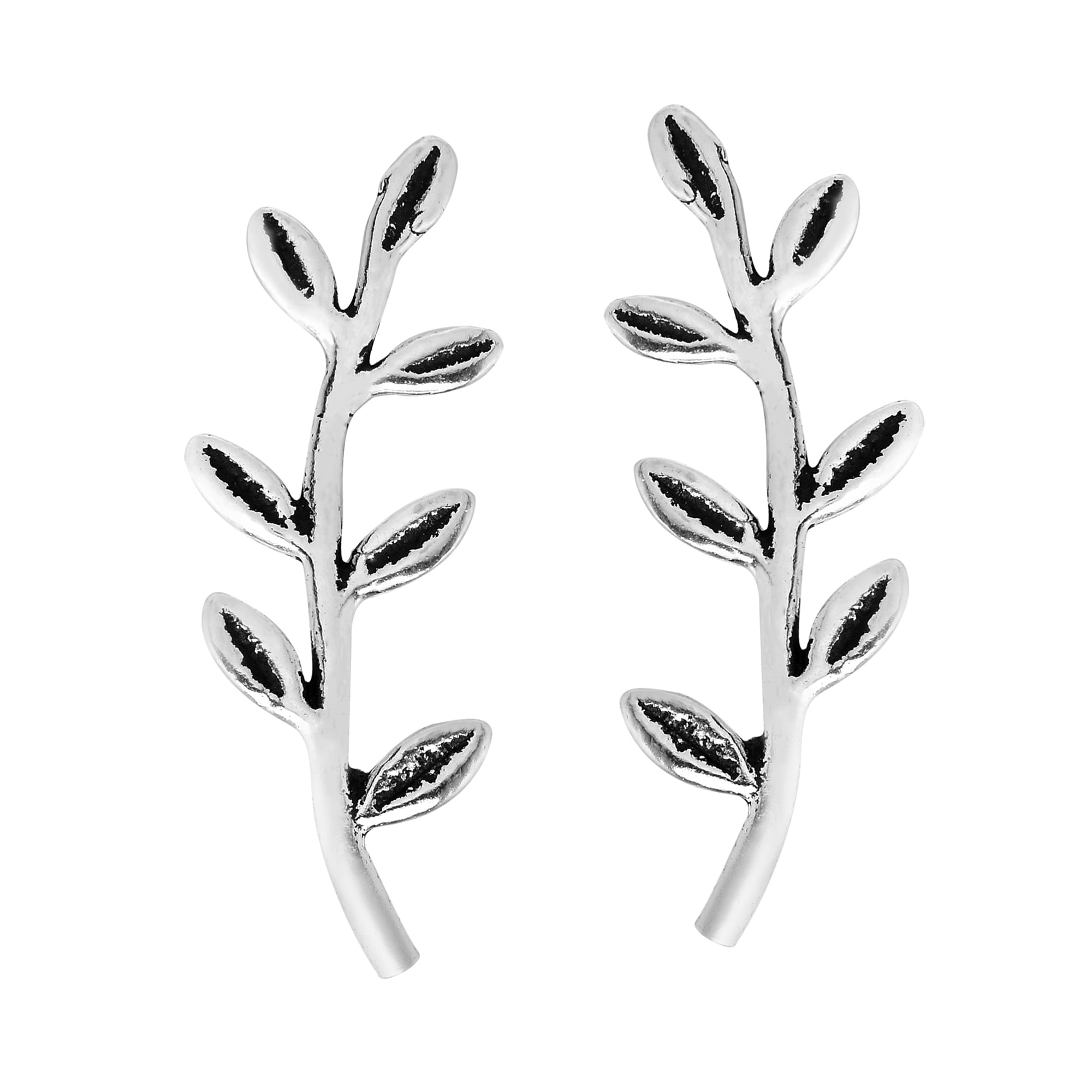 AERAVIDA Dancing Olive Branch Sterling Silver Ear Crawler Earrings