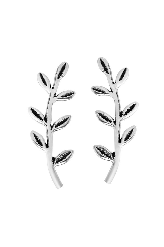 Dancing Olive Branch Sterling Silver Ear Crawler Earrings