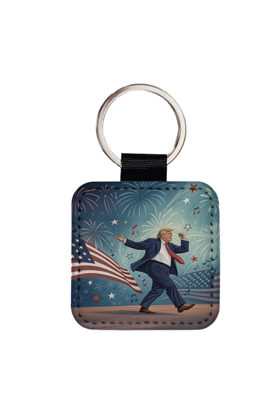 Dancing Patriotic Donald Trump Funny Faux Leather Square Keychain