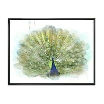 Dancing Peacock Bird 20 in x 12 in Framed Painting Canvas Art Print, by Designart