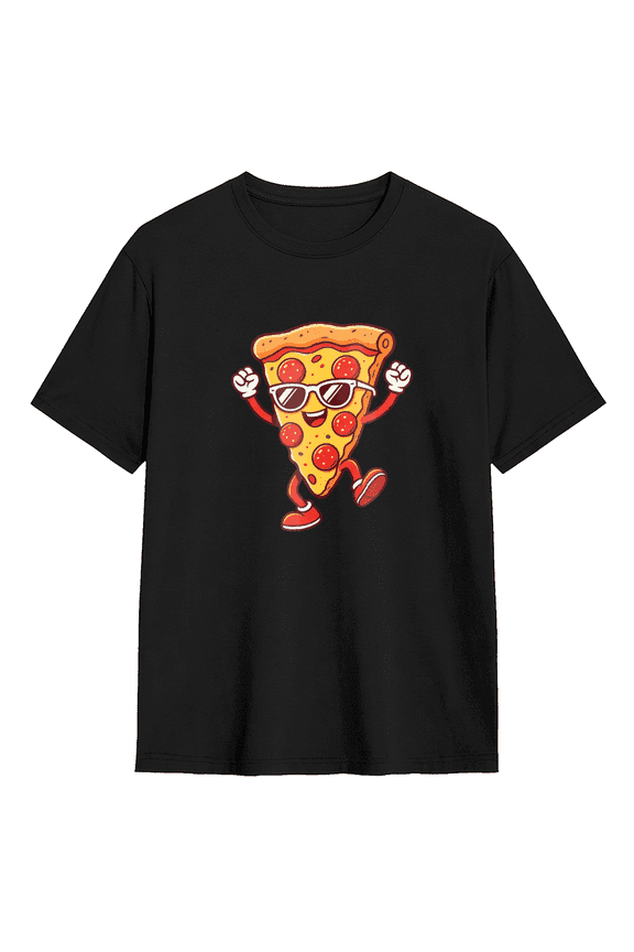 Dancing Pizza Slice Retro Graphic Tee For Men And Women, Food Fun Cotton Short Sleeves T-Shirt