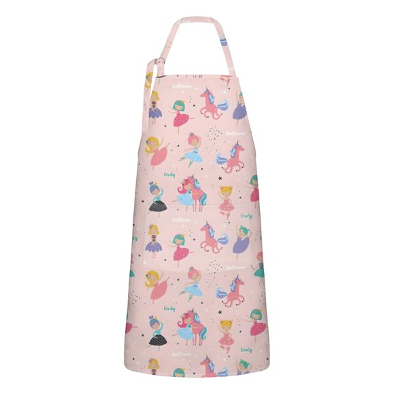 Dancing Princess Unicorns Pattern Apron-Garden Aprons for Women with Pockets-Cotton Linen Waterproof Kitchen Cooking Gardening Aprons Adjustable for Kitchen,Cooking,BBQ and Salon 33x27 Inch
