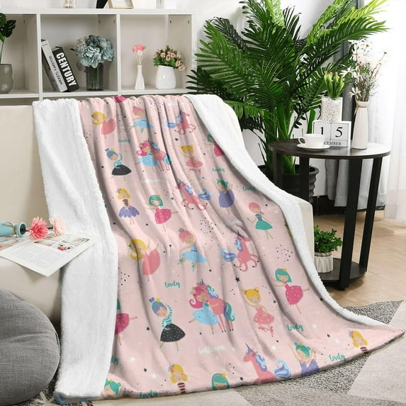 Dancing Princess Unicorns Pattern Blanket,Comfortable Soft Lamb Wool Throw Blanket,All Season,Warm Lightweight Blankets for Sofa Bed Couch Living Room Chair,50"x60"