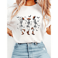 thumbnail image 1 of Dancing Pumpkin Skeleton Funny Halloween Tops Spooky Season Print T-shirts Short Sleeve Casual Graphic Tees Cotton Shirts White,2XL, 1 of 6