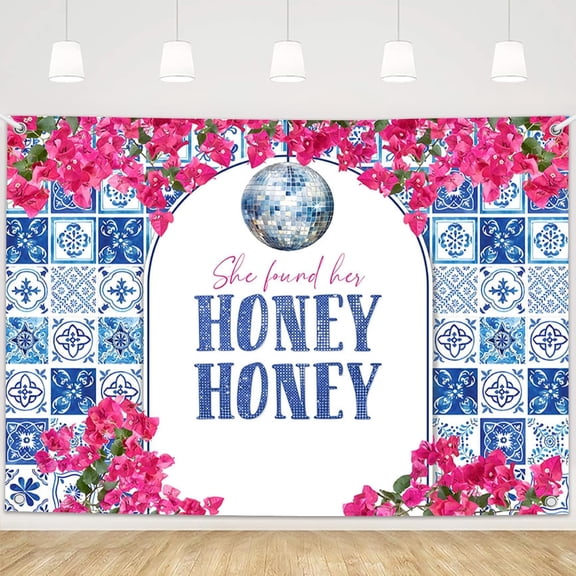 Dancing Queen Bachelorette Backdrop She Found Her Honey Honey Background Blue Tiles Rose Red Floral Disco Bridal Shower Party Decorations Banner Supplies Photo Booth Props