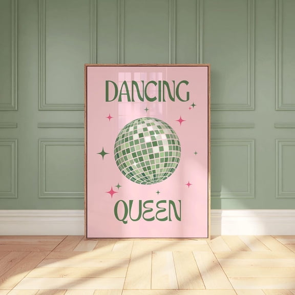 Dancing Queen Pink And Green Disco Ball Print, Preppy College Dorm Decor Poster. Retro Mirror Ball Wall Art. Trendy S. UNFRAMED PAPER POSTER, Home Decor, Vintage Gift, Living Room Dercor