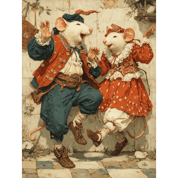 Dancing Rats Canvas Print, Renaissance Animal Painting, Weird Antique Style Wall Art