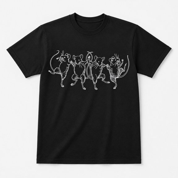 Dancing Rats Graphic T-Shirt, Funny Woodland Line Art Tee, Unisex Classic Fit