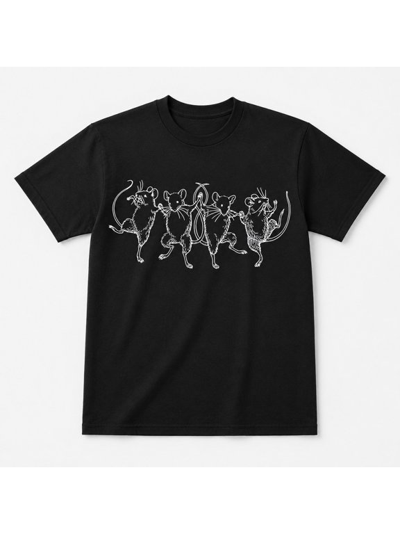 Dancing Rats Graphic T-Shirt, Funny Woodland Line Art Tee, Unisex Classic Fit