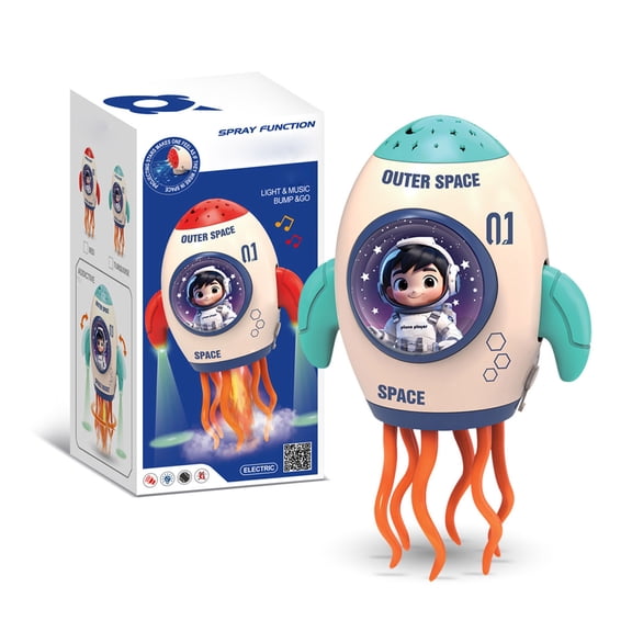 Dancing Rocket Toy, Musical Space Character, Moving Floor Play with Obstacle Sensing for Imaginary Space Adventures, Astronaut Window Artwork and Side Fins with Trailing Flexible Legs