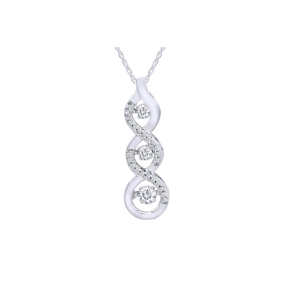 AFFY Dancing Round Cut White Diamond Journey Infinity Pendant Necklace In 10K Solid White Gold (0.5 Ct)By