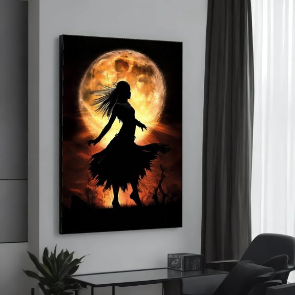 Dancing Silhouette Moonlit Dancer Art Shadow Artistic Design Poster , Poster Print Only