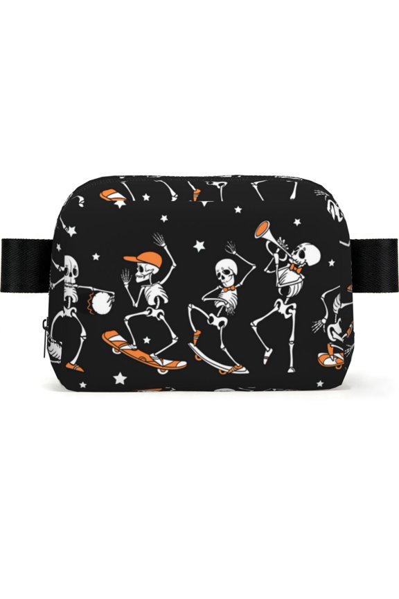 Dancing Skateboarding Skull Skateboard Square Fanny Pack Fashion Belt Bag with Adjustable Strap Crossbody Chest Bag for Travel, Running, Gym