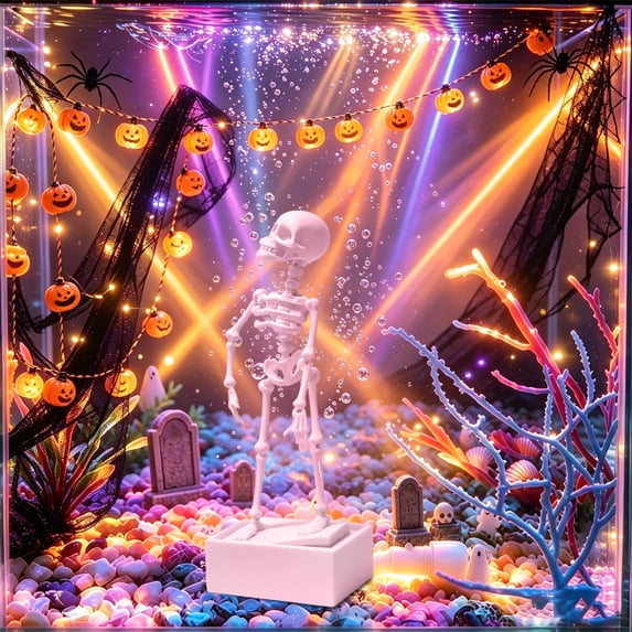 Dancing Skeleton Aquarium Bubbler Decor, Air Pump Bubbler, Fish Tank Decor, 7.09 Inch Translucent Plastic with Movable Joints, Microbubble Action, for Freshwater and Saltwater Aquariums