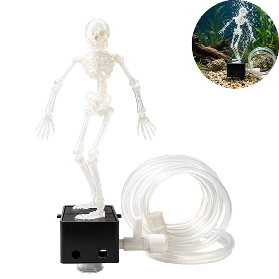 Dancing Skeleton Aquarium Bubbler, Halloween Dynamic Skeleton Fish Tank Ornament, Interactive Fish Tank Decor with 1-Meter Air Hose, Resin Adjustable Bubbles, Funny Gift for All Fish Lovers