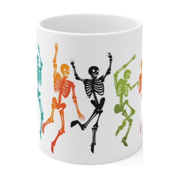 Dancing Skeleton Coffee Mug, Spooky Halloween Gift.