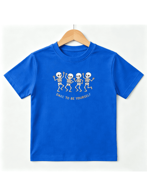 Dancing Skeleton Crew Boys Graphic Tees Halloween Kids T-Shirt 100% Cotton Short Sleeve Tops Ages 4-13Y