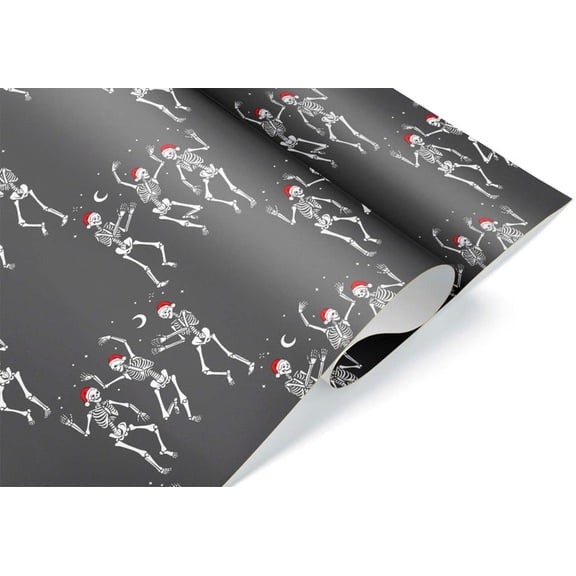 Dancing Skeleton Gift Wrap, Goth Christmas Wrapping Paper Roll Sheet, Gothic Dark Aesthetic Party Decoration, Christmas Gift Paper