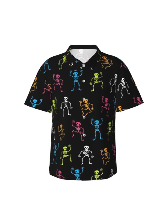 Dancing Skeleton Hawaiian Shirts For Men, Summer Short-Sleeve Relaxed-Fit Button-Down Shirts Xx-Large
