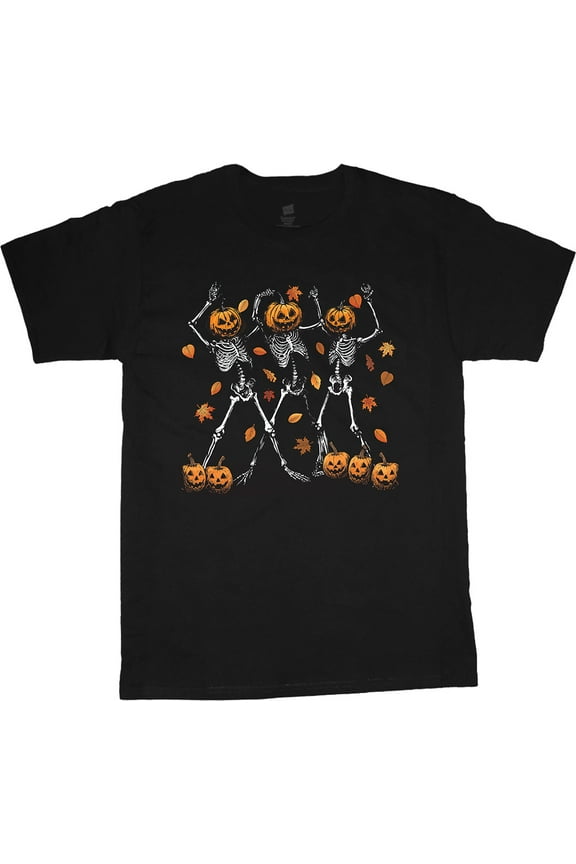 Dancing Skeleton Pumpkin Costume Halloween T-shirt Mens Graphic Tees Clothing Apparel