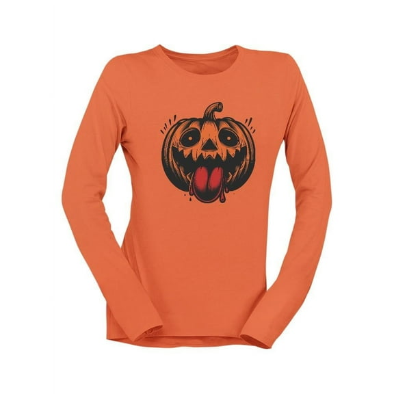 Dancing Skeleton Pumpkin Halloween Graphic - Women's Long Sleeve