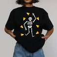 thumbnail image 1 of Dancing Skeleton and Candy Corn Halloween T-Shirt – Funny Spooky Season Unisex Tee for Fall Parties, 1 of 4