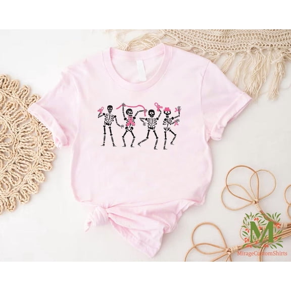 Dancing Skeletons Breast Cancer Shirt, Skeletons Pink Ribbon Cancer Awareness Tee, Breast Cancer Shirt, Breast Cancer Month Shirt, Full Size S-5XL