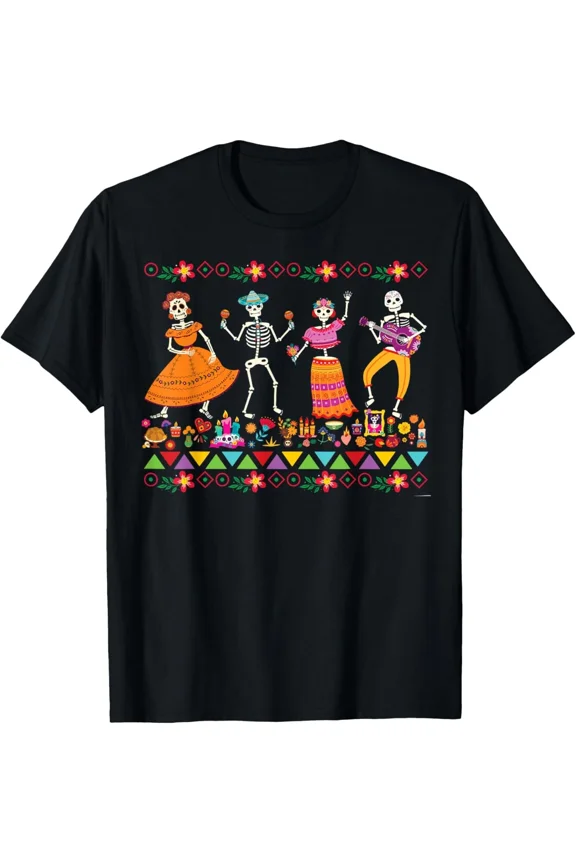 Dancing Skeletons Day of the Dead Dia de los Muertos Cultural Holiday Unisex T-Shirt ,up to size 5XL