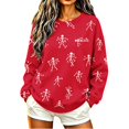 thumbnail image 1 of Dancing Skeletons Fun Halloween Graphic Sweatshirt Round Neck Long Sleeve Loose Fit Pullover Top Casual Fall Winter Daily Wear, 1 of 5