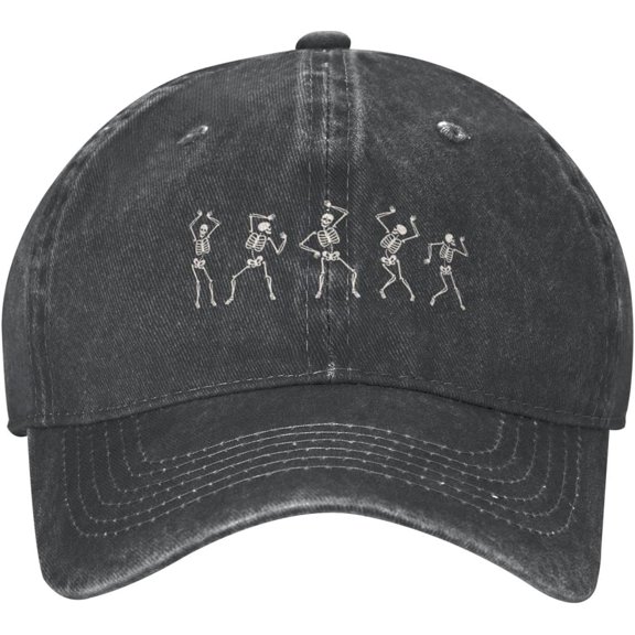 Dancing Skeletons Funny Distressed Adjustable Washed Denim Mens Dad Trucker Hat Baseball Ball Cap for Men