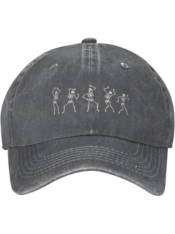 Dancing Skeletons Funny Distressed Adjustable Washed Denim Mens Dad Trucker Hat Baseball Ball Cap for Men