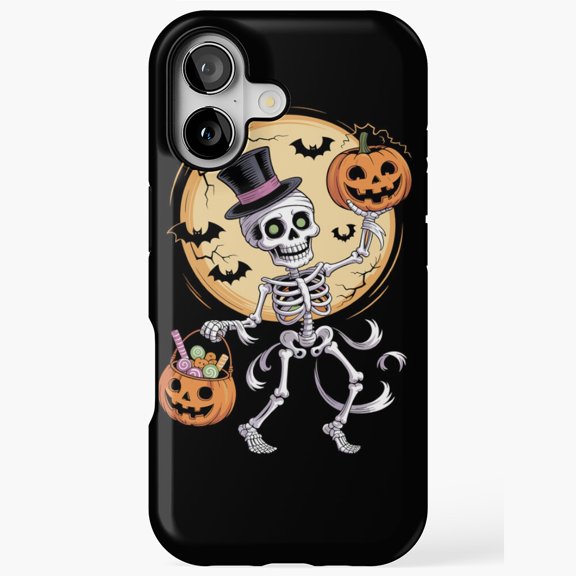 Dancing Skeletons Halloween Full Moon Candy and Pumpkins Art iPhone Tough Case