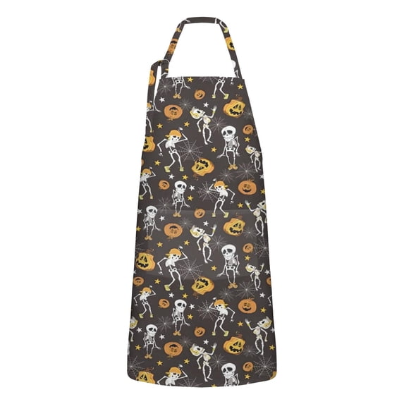 Dancing Skeletons Halloween Apron-Garden Aprons for Women with Pockets-Cotton Linen Waterproof Kitchen Cooking Gardening Aprons Adjustable for Kitchen,Cooking,BBQ and Salon 32"x27"